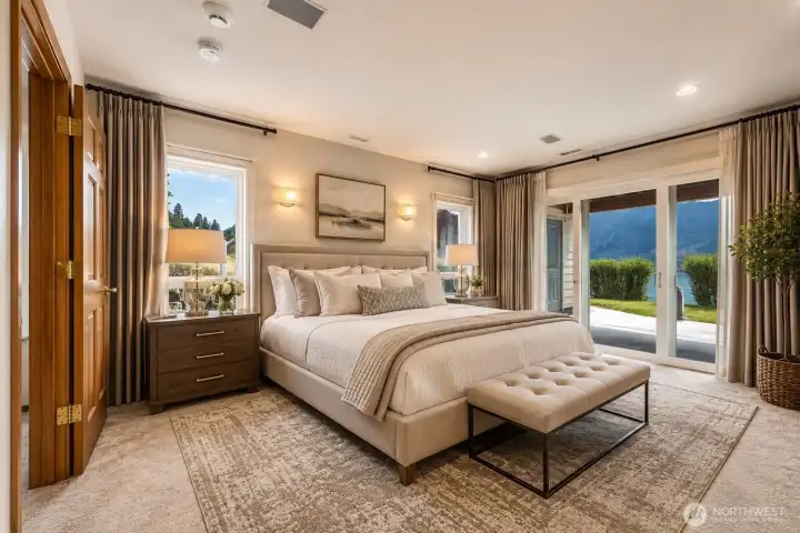 Lower Bedroom Larger with shared attached bath. *Ai Virtually Staged Lower Bedroom Larger with shared attached bath. *Ai Virtually Staged