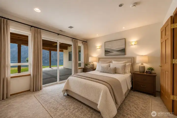 Lower Bedroom Smaller with shared attached bath. *Ai Virtually Staged Lower Bedroom Smaller with shared attached bath. *Ai Virtually Staged