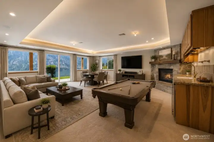 Lower level Game room *Ai Virtually Staged Lower level Game room *Ai Virtually Staged