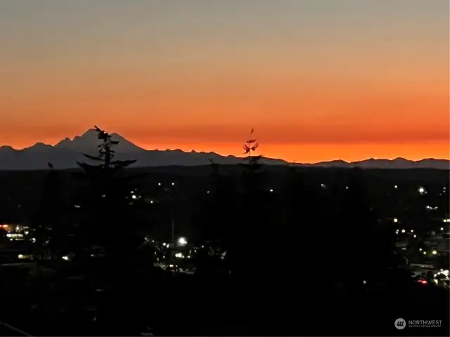 Mount Baker and Oak Harbor City Lights at Sunrise