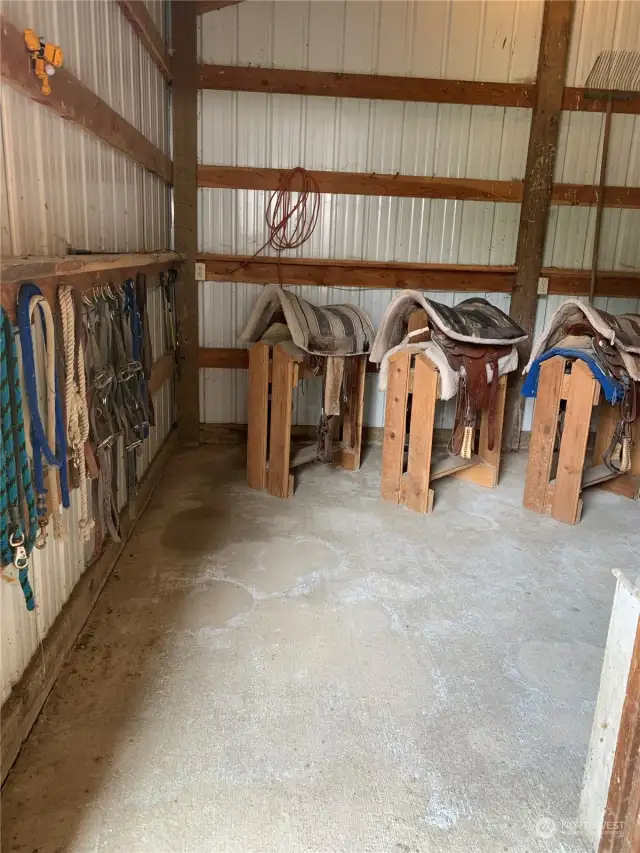 Inside the tack room, equipment is negotiable.