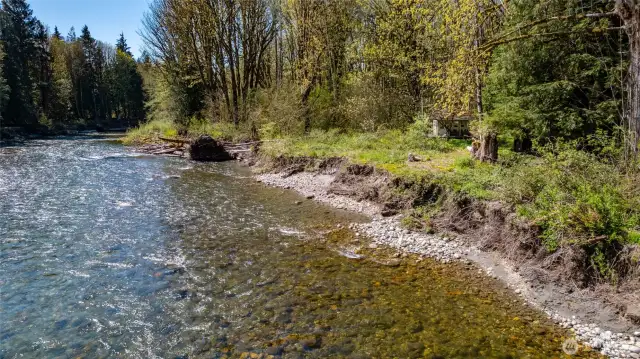 From the east looking across the N. Fork of Stillaguamish looking at cabin.