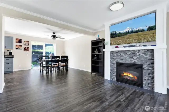 Fireplace and dining area