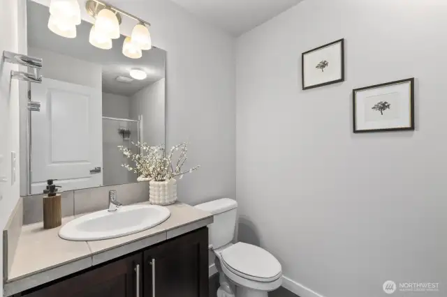 Lower level bath with shower