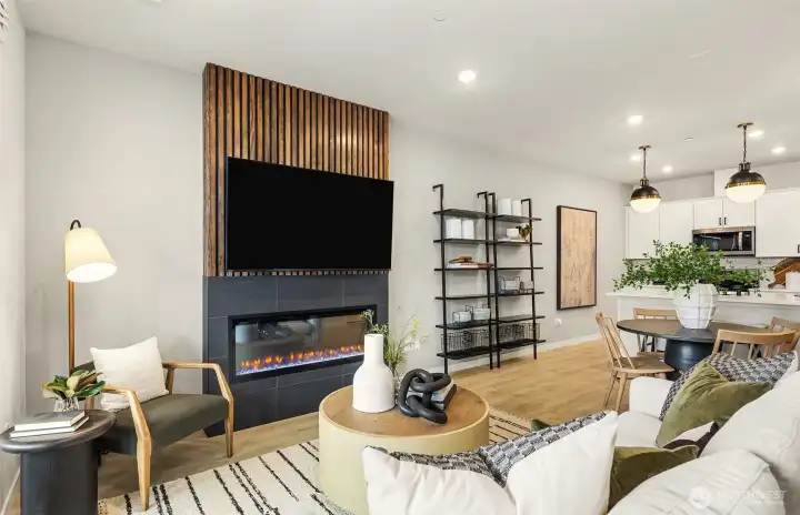 Gathering Room and Fireplace of Unit B Model Home