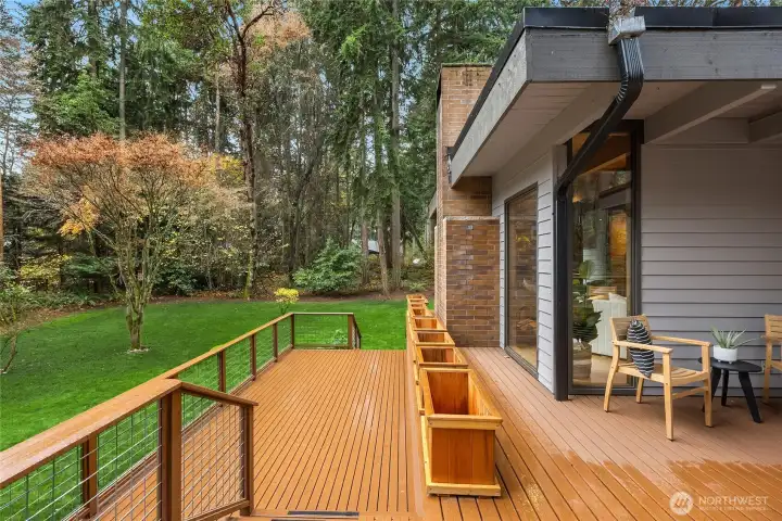 Sunny Deck and spacious yard for gardening, play and pets.
