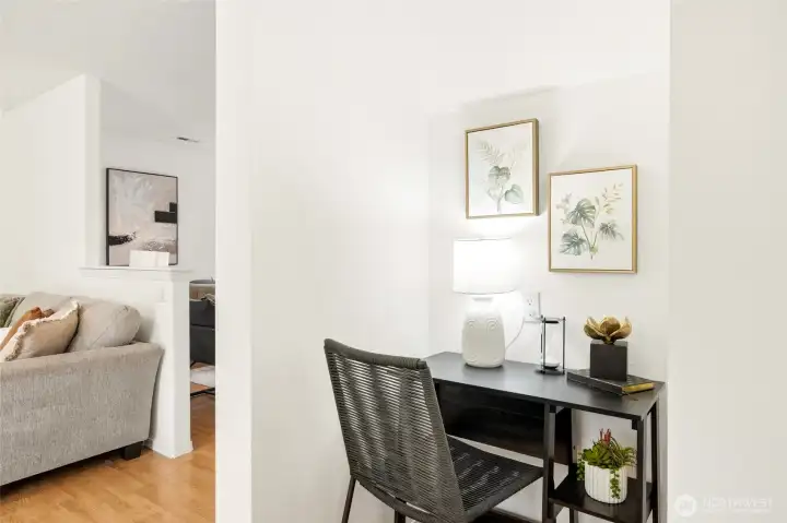 Dedicated nook off the kitchen perfect for a desk or command center that's ideal for working from home, homework, or managing daily life. Tucked-away space that keeps productivity close but out of the way.