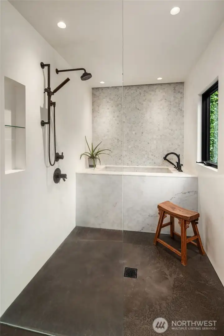 Walk-in shower and soaking tub