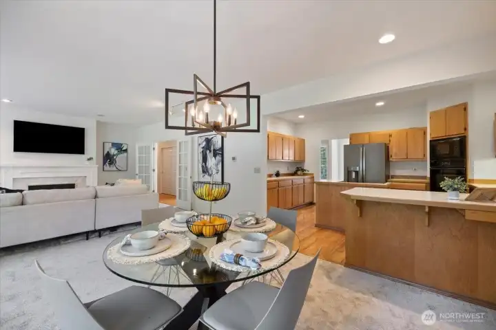 Kitchen and eating space off living room