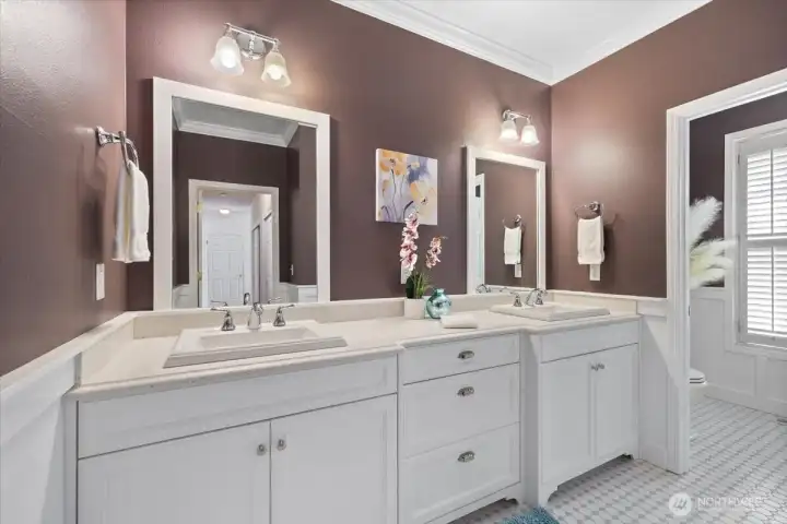 Main Floor Bathroom with shower and 2 vanities