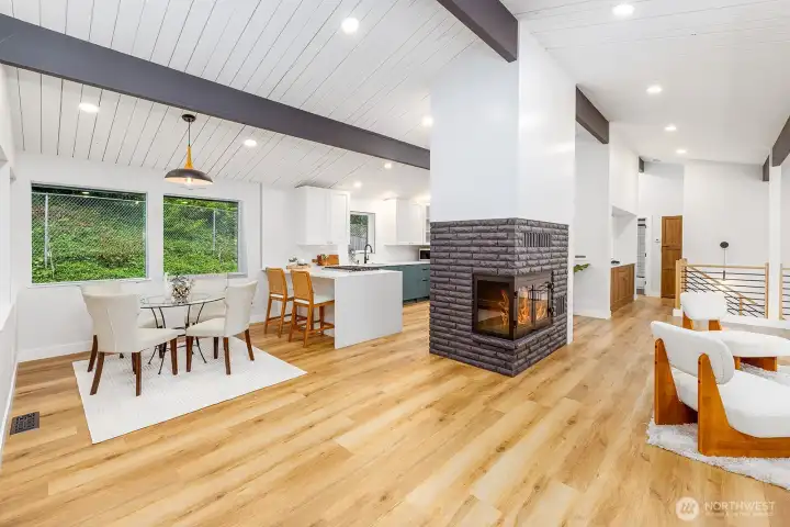 Central wood burning is a focal point for this special place.