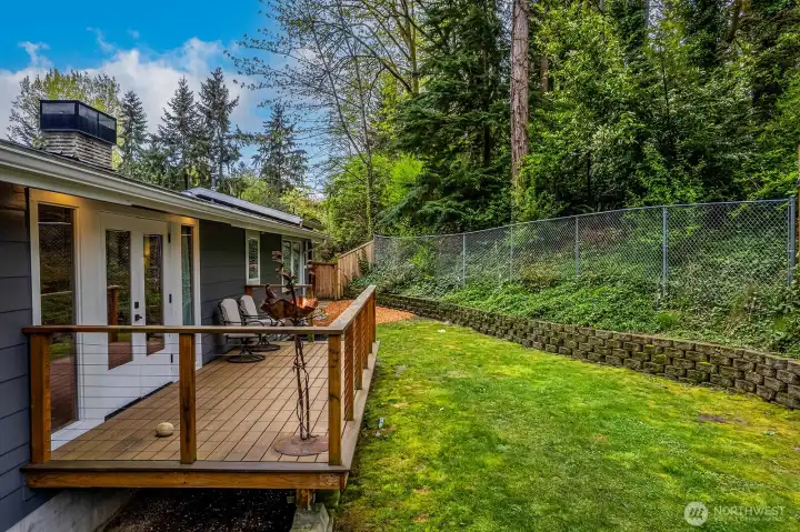 A view of the yard from about midway looking back towards the decks.  The yard does widen to the north, shown here looking south.