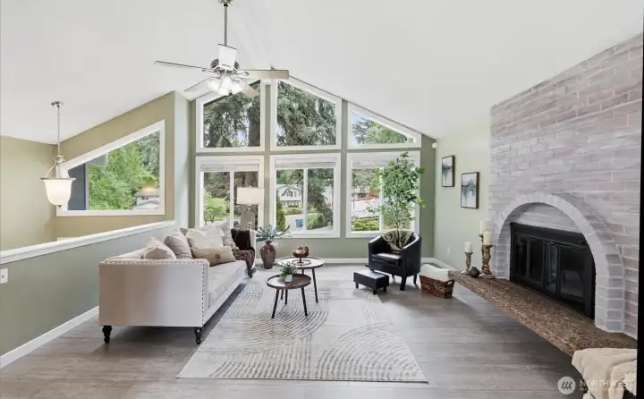 AC for summer heat and a cozy fire for cool nights
