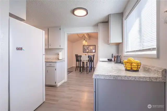 Part of kitchen overlooking dining