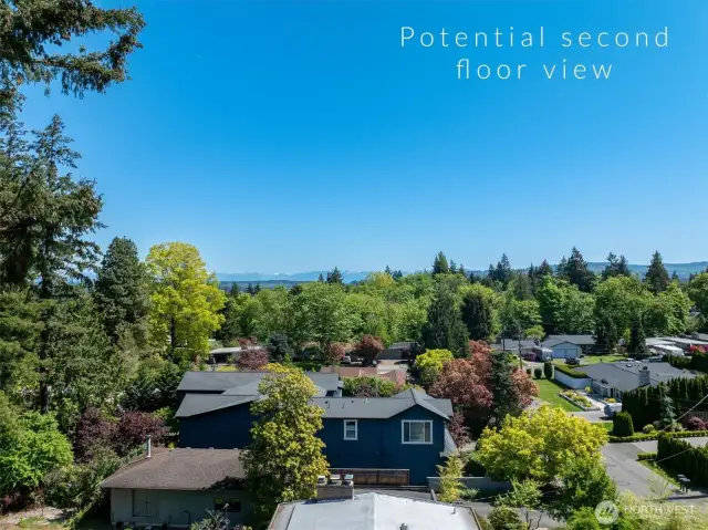 This is a drone shot from the roof line of existing house looking east. Look at those mountains! From the main floor you have a winter peek-a-boo view.
