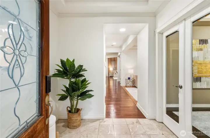 This warm foyer hints at all the warmth and character to come.