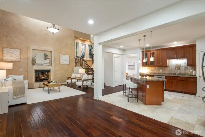 Great room flows into the kitchen.