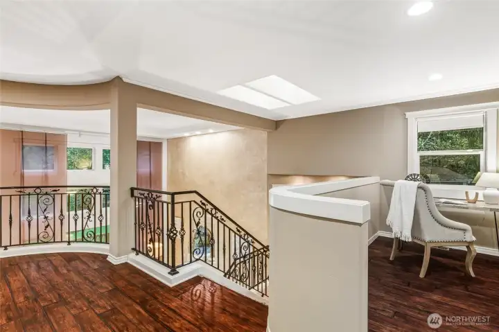 Loft flex space perfect for study corner, extra office, media lounge, or play space!