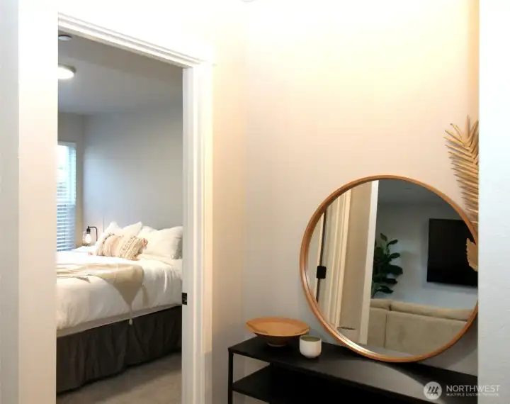 Downstairs to bedroom and bathroom