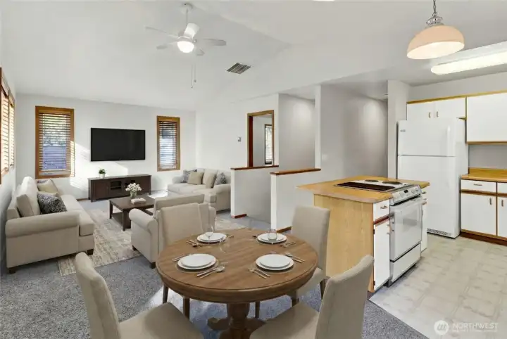 Open ADU floor plan. Virtually staged.