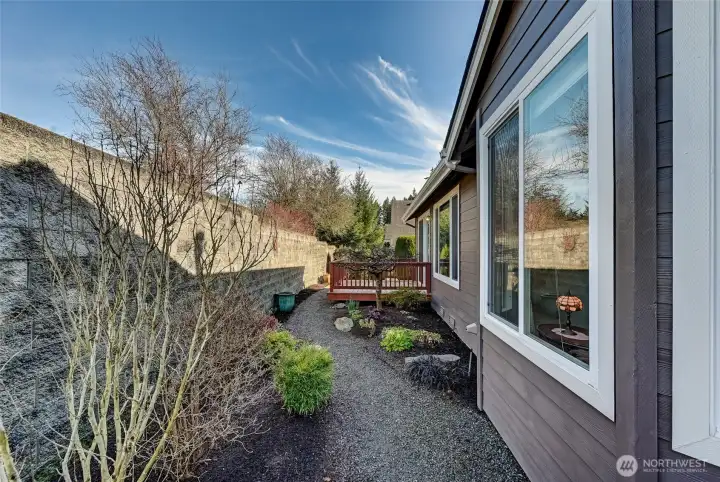 Low maintenance landscaping in the backyard   is ideal for snowbirds. Both the front and     backyards are fully irrigated.