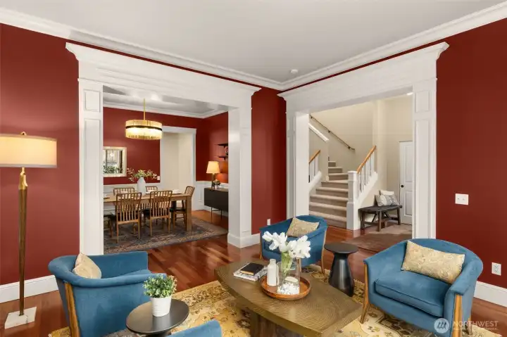 The luxurious formal living and dining rooms are the perfect space for entertaining.