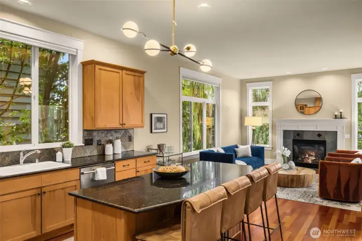 The kitchen opens to the family room.