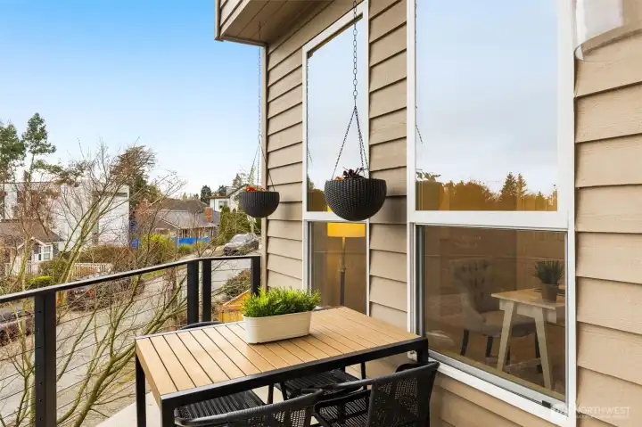 Deck is located off of the family room and is adjacent to the main floor bedroom/office.