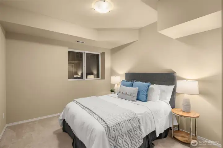 5th bedroom is located on the lower-level and is the perfect space for guests, extended stay visitors, live-in help, or for daytime sleepers.  There is a full-bathroom across the hall.