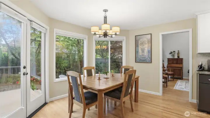 The extra large eating area can work like a dining room.  The patio doors enter onto the beautiful deck.