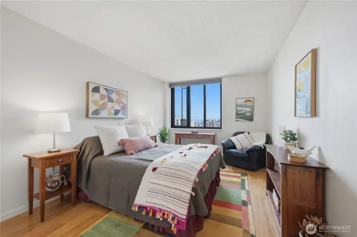 King size primary bedroom with views out of your window!