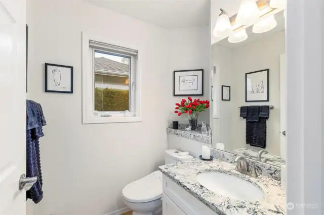 The 1/2 bath has the same touches as the other bathrooms so you wont have to redecorate/ remodel any rooms.