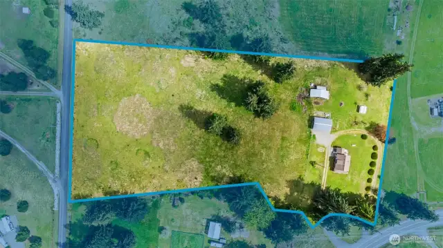 Aerial view of the 5.94 acre property. The entire property is dry, level and usable