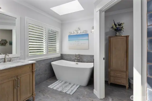 Skylight and custom plantation shutters too!