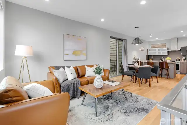 Full view of living, dining and kitchen!!