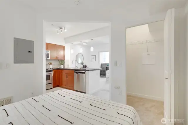 Alcove bedroom with walk-in closet.