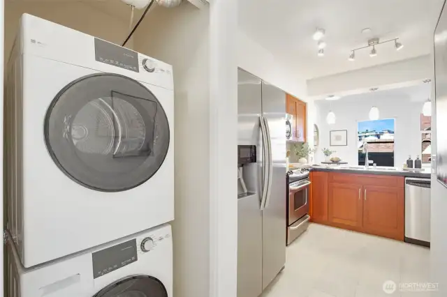 Enjoy the convenience of in-unit laundry—this stackable GE W/D was added in 2024.