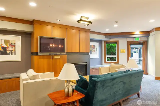 Canal Station owner's lounge with gas fireplace