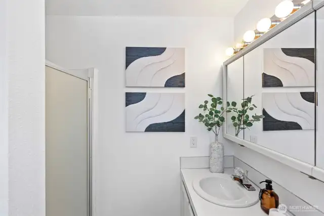 Primary bathroom with shower.