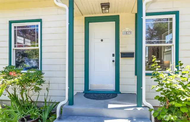 Welcoming covered porch entry.