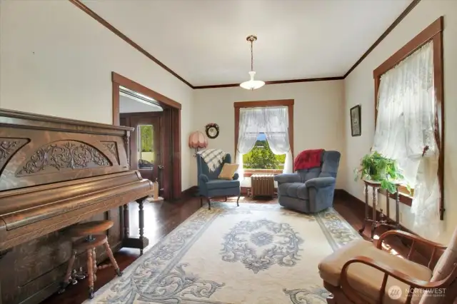 The music room with original pocket doors