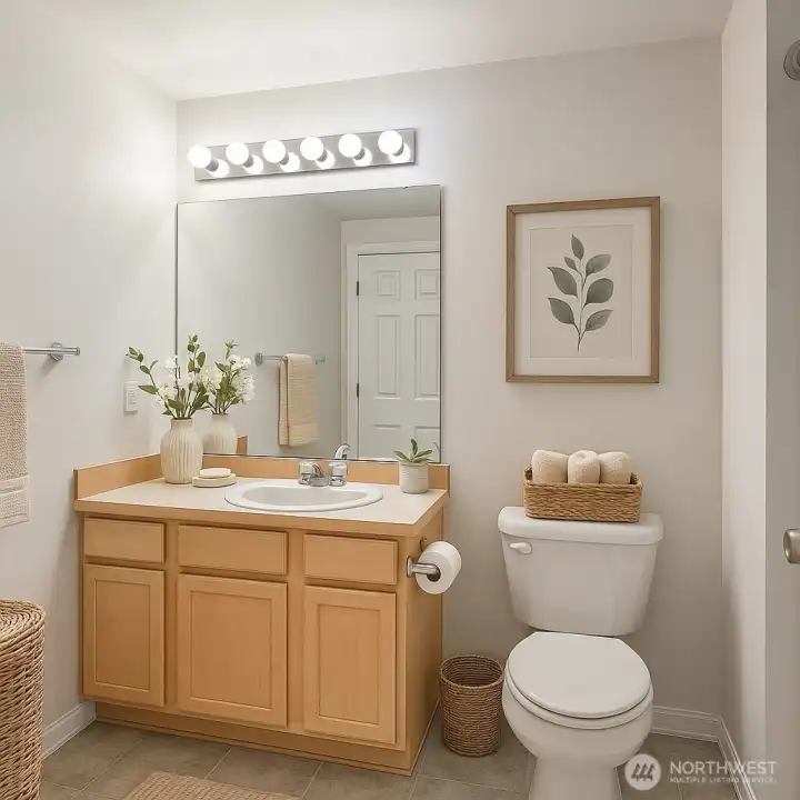 Full bathroom virtually staged.