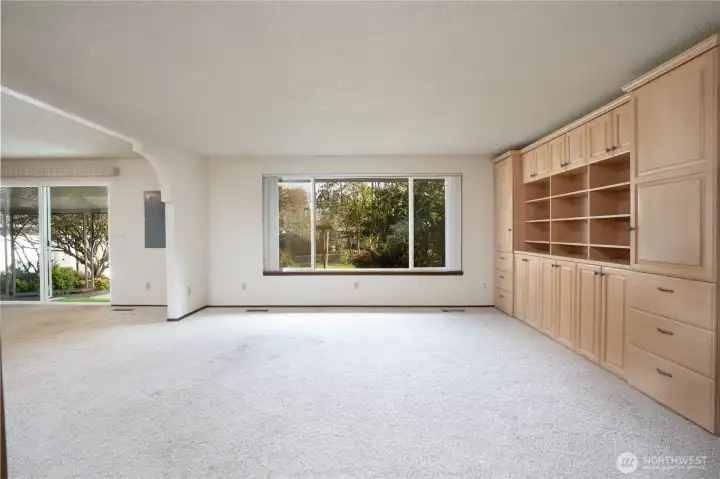 Dining room with built-in shelving