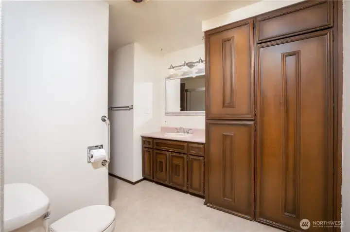 View of main bath from primary bedroom