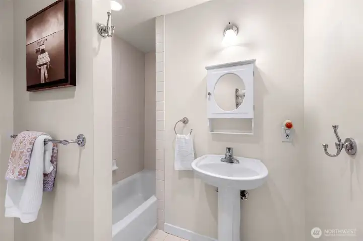 Downstairs bathroom with a tub/shower combo.