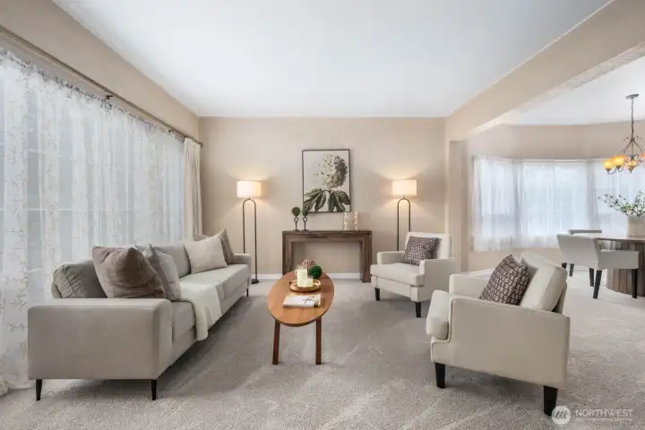 Huge cozy living room with open and flexible floorplan layout.