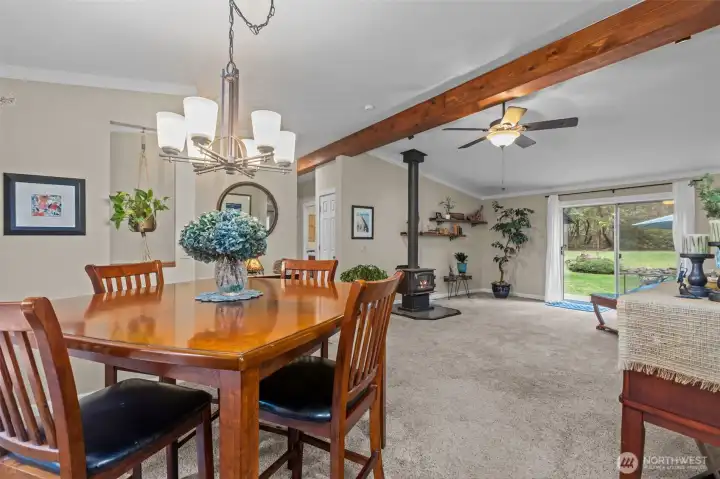 Keep warm and dry in the winters with the free standing wood stove AND cool in summer with new Heat Pump system