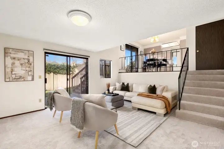 Amazing space here with slider out to back yard.