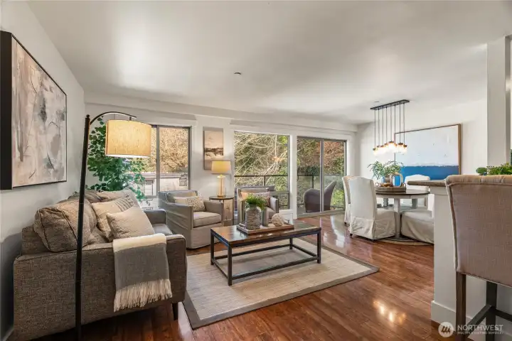 Open-concept living and dining area