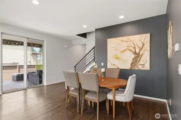 Elegant dining space accommodates a 12 ft dining table when it needs to!